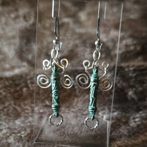 Artisan Silver and Green Swirl Earrings